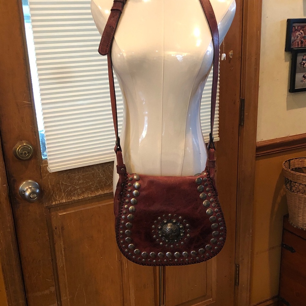 Patricia Nash Burgundy Studded Crossbody Bag